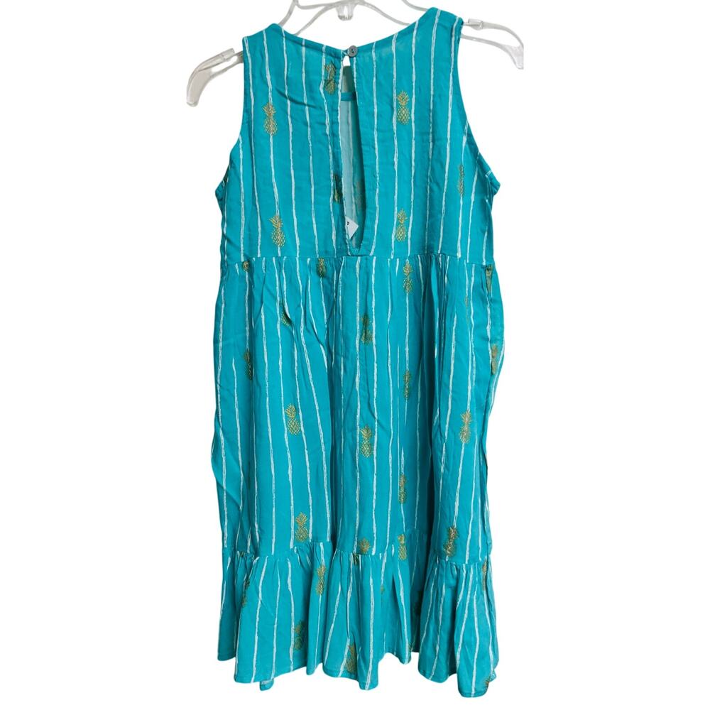 Angels by the Sea Hawaii Girls Dress Pineapple Teal Stripe Rayon Size 10 New - Picture 4 of 8